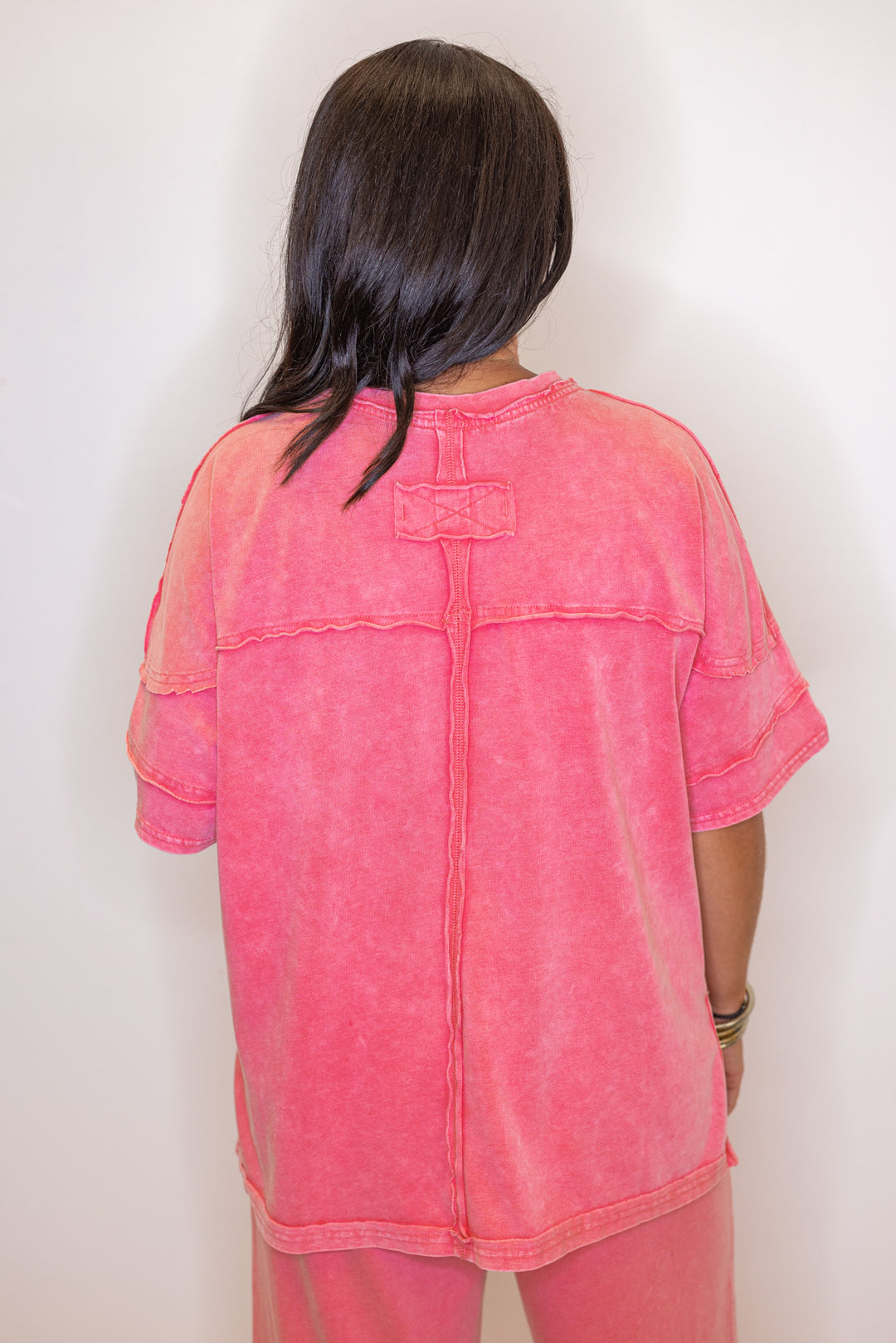 strawberry pink washed knit cotton tops