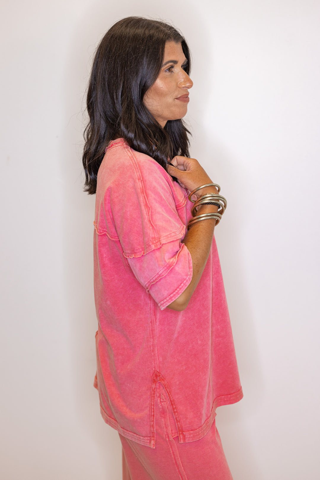 strawberry pink washed knit cotton top