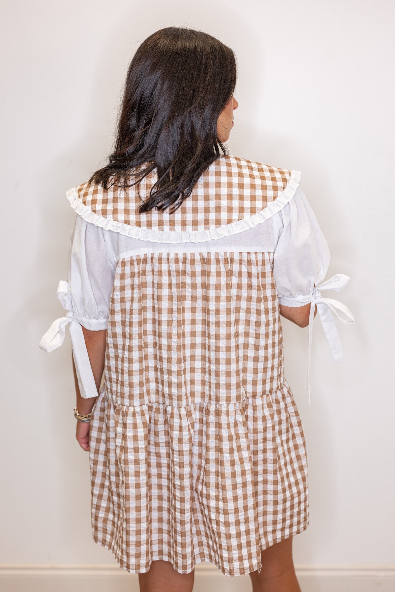 Brown And Off White Gingham Babydoll Dress | Purple Door
