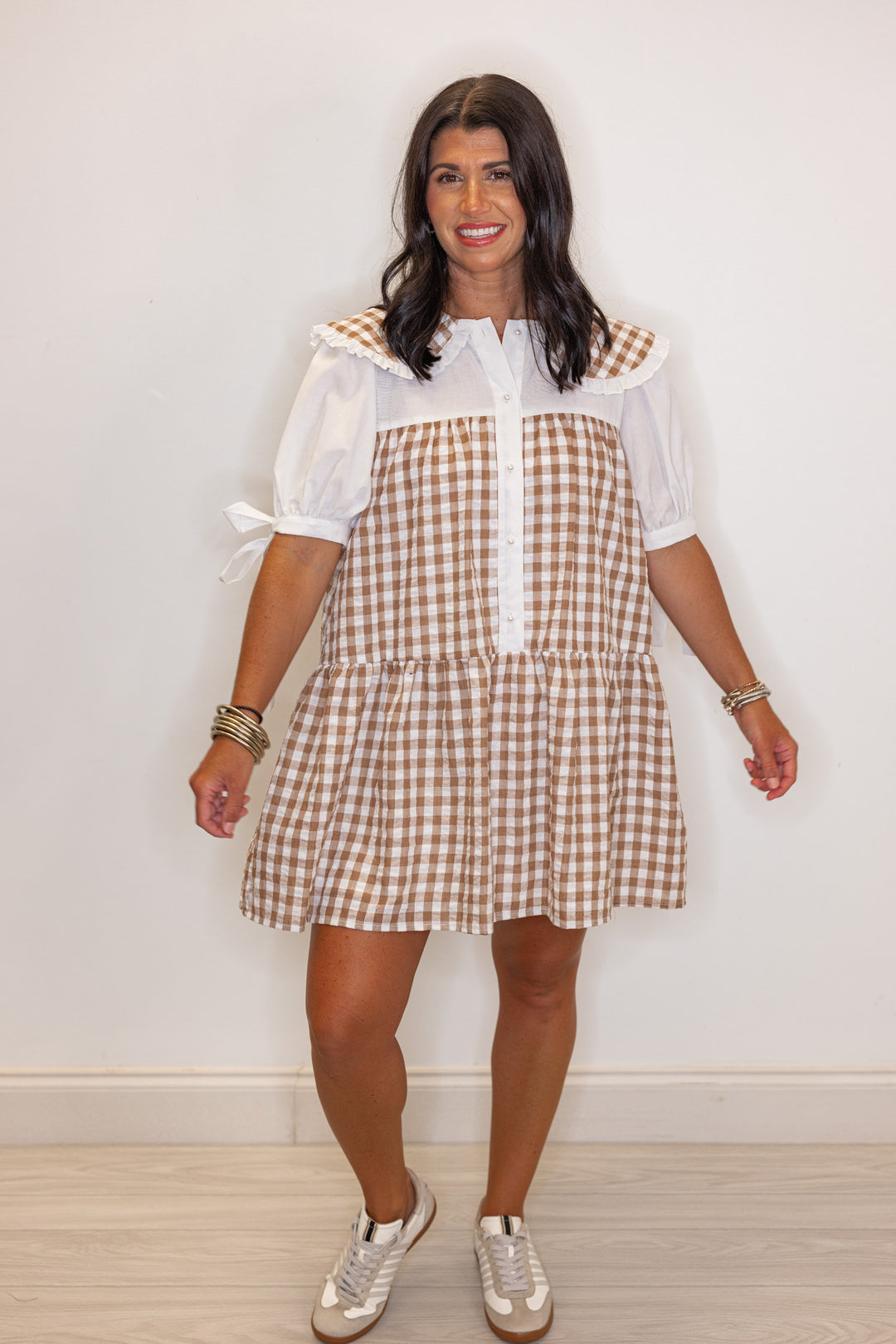 Brown And Off White Gingham Babydoll Dress | Purple Door | Commerce GA Purple Door Boutique Brown And Off White Gingham Babydoll Dress | Purple Door | Commerce GA Purple Door Boutique