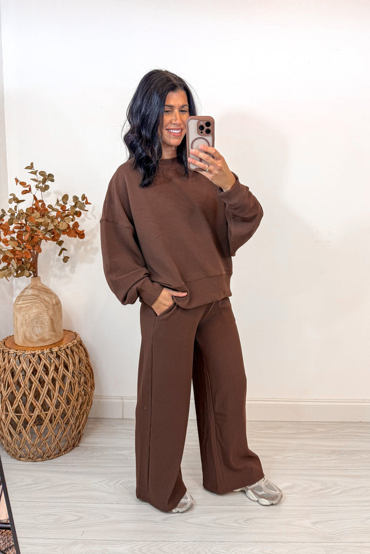 brown ribbed knit matching set