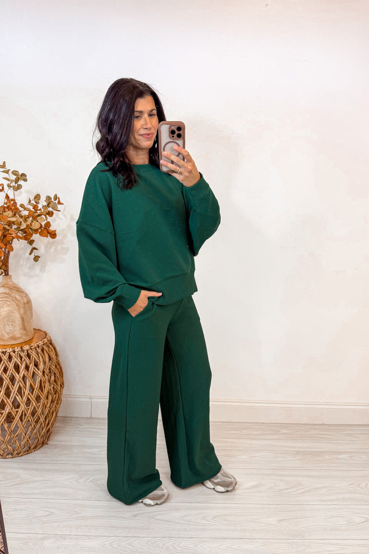 Dark green ribbed knit matching set