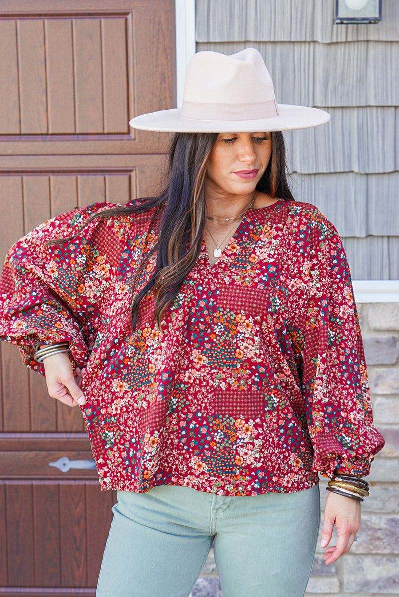 cute fall floral patch dressy top