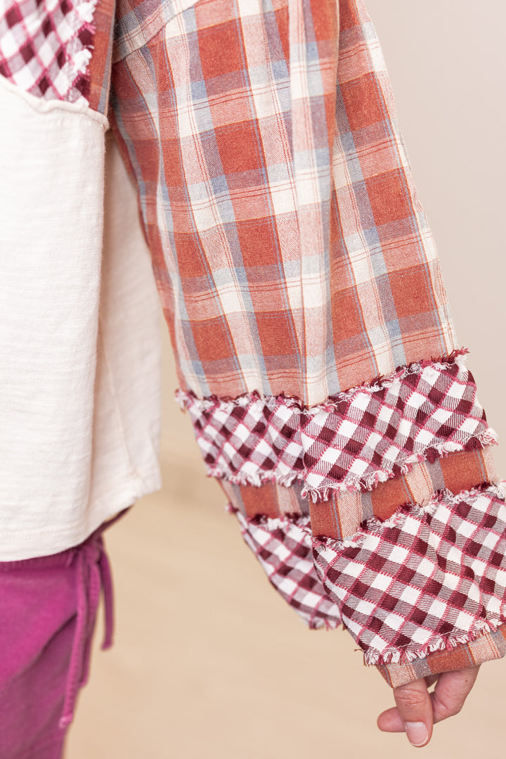 Plaid Patchwork Natural Colorblock Top