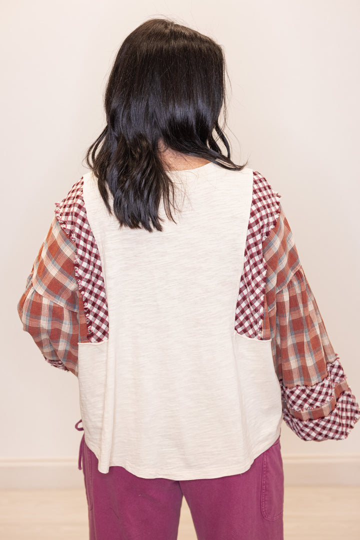 Plaid Patchwork Natural Colorblock Top