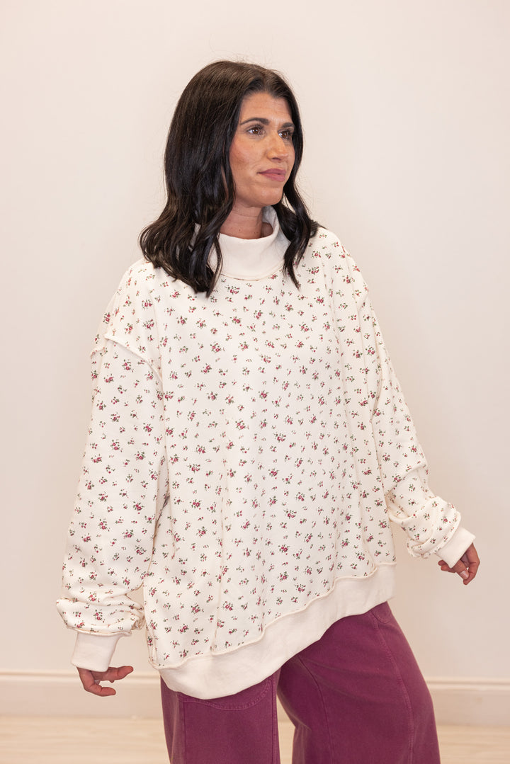 Floral Printed Mock Neck Sweatshirt