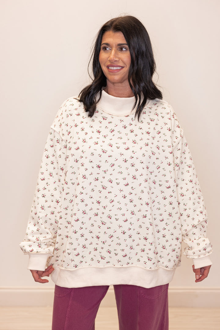 Floral Printed Mock Neck Sweatshirt