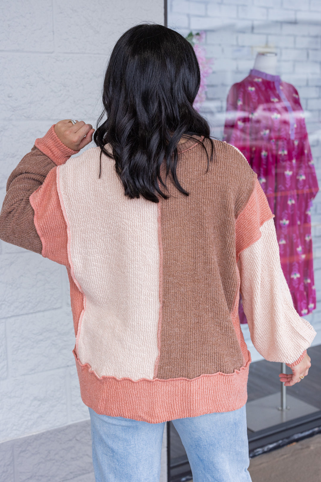 Colorblock Cuteness Salmon Knit Top