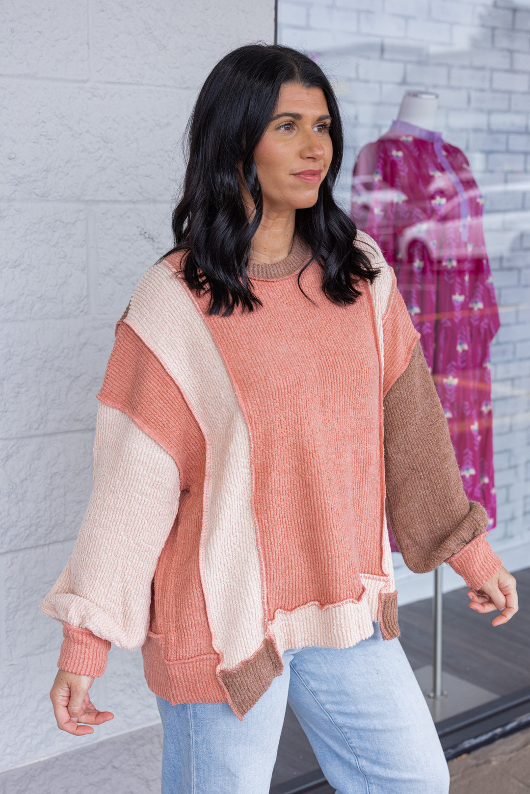 Colorblock Cuteness Salmon Knit Top