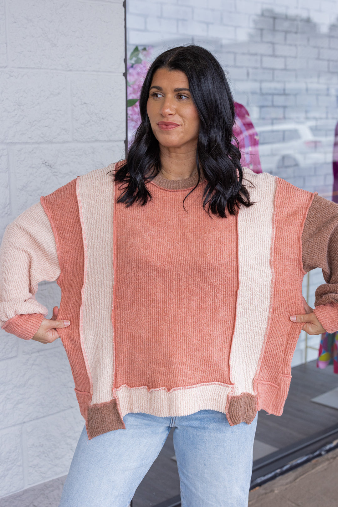 Colorblock Cuteness Salmon Knit Top