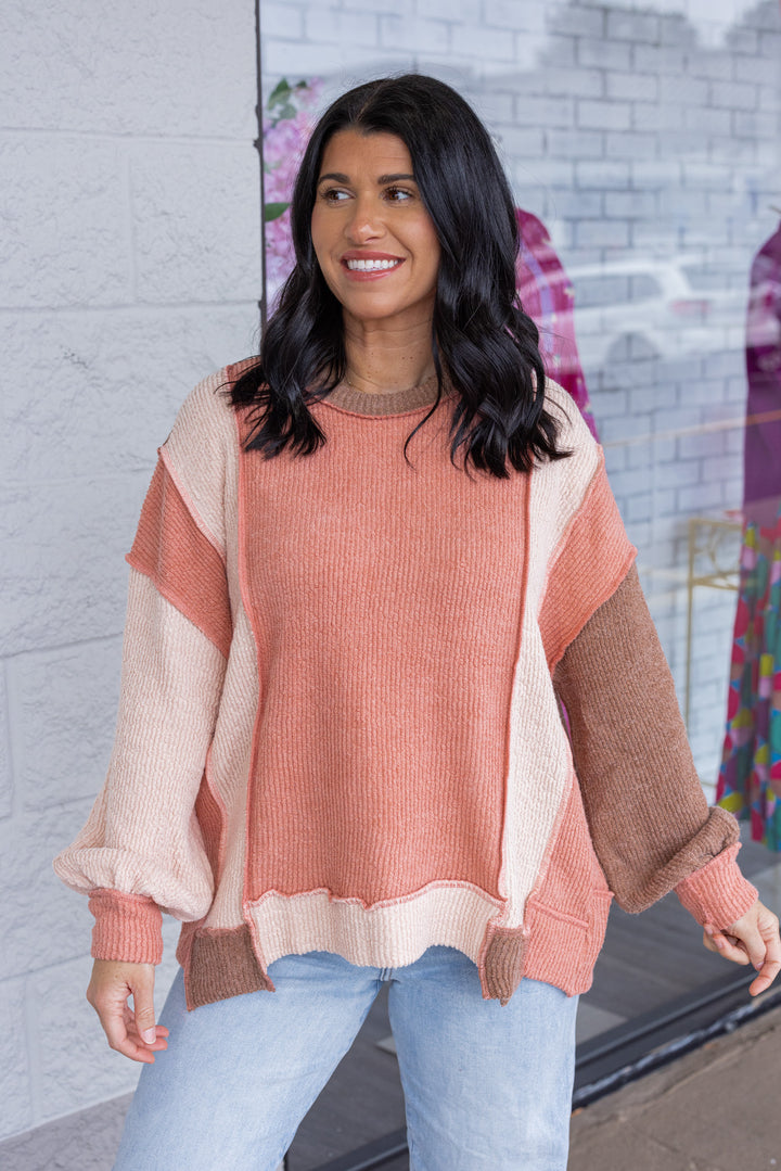 salmon ribbed texture relaxed top