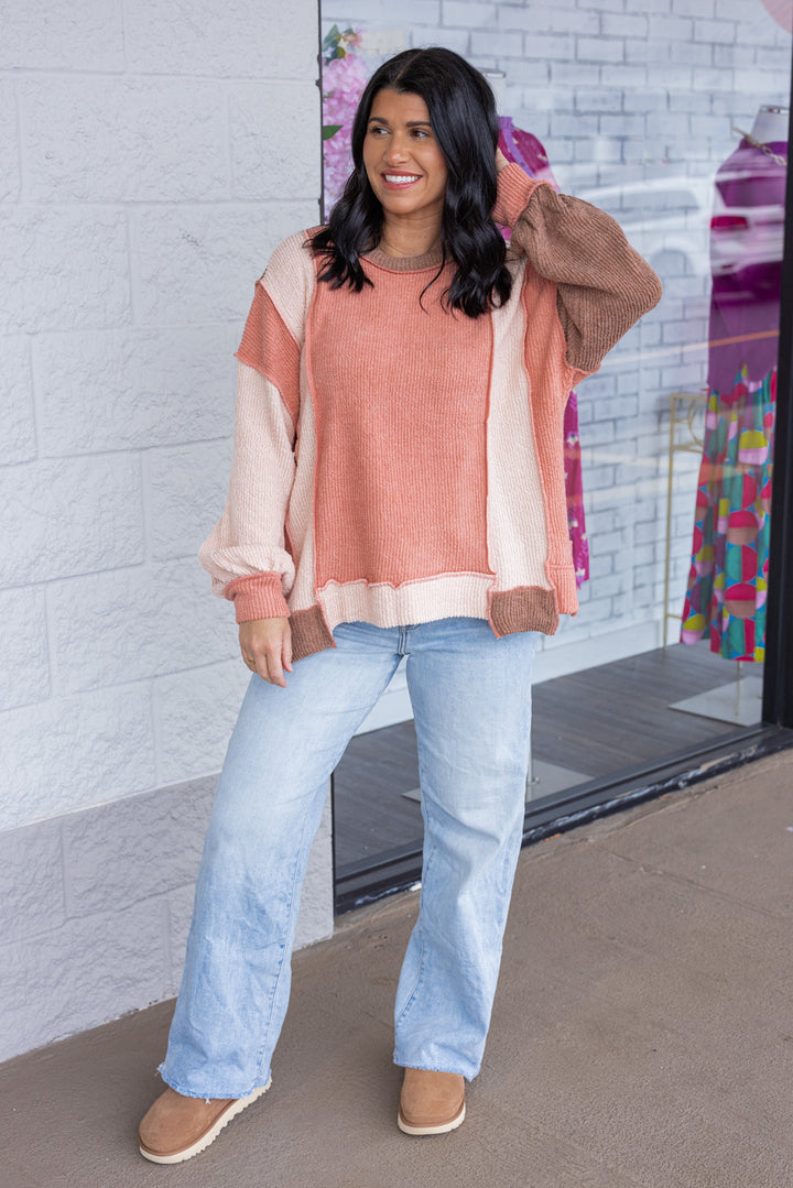 salmon ribbed texture relaxed tops