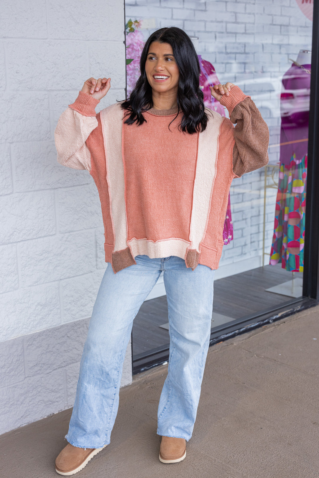 Colorblock Cuteness Salmon Knit Top