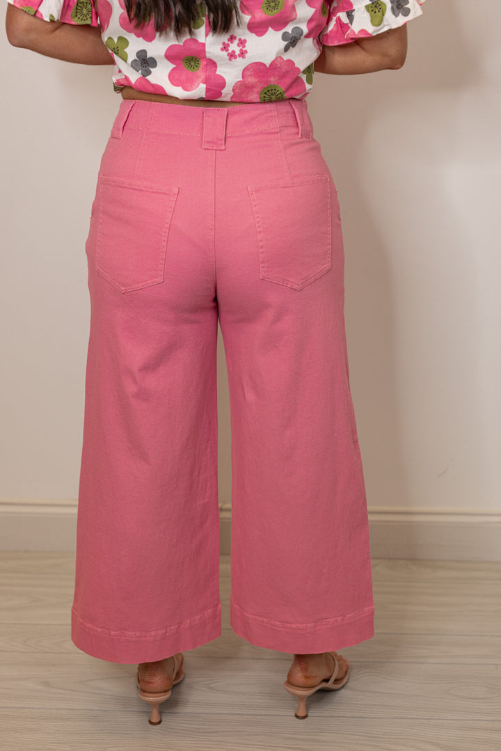 entro pink wide leg cotton denim pants