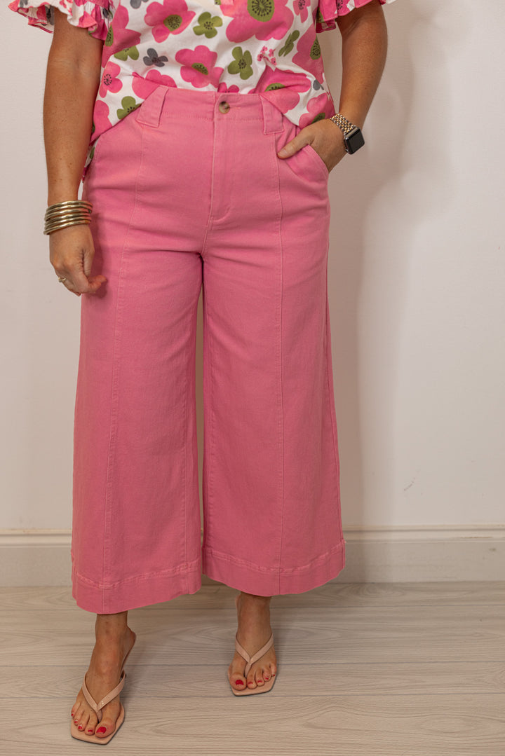 entro pink wide leg cotton denim pants