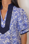 blue navy white floral dressy top