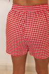 red white gingham stretch waist shorts