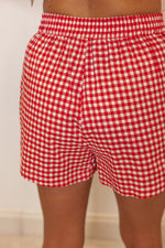red white gingham stretch waist shorts