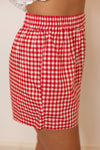 red white gingham stretch waist shorts