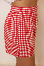 red white gingham stretch waist shorts