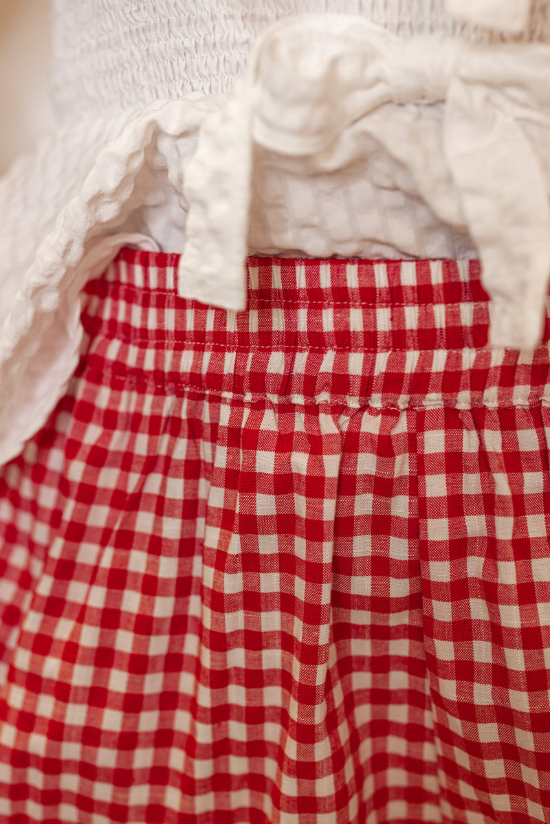 red white gingham stretch waist shorts