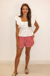 red white gingham stretch waist shorts