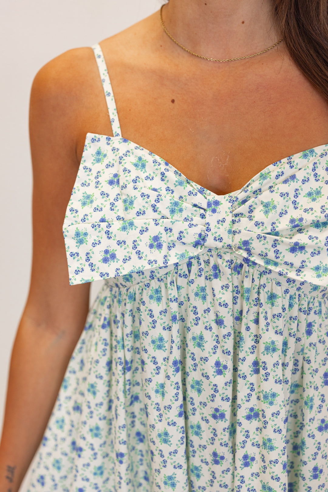 blue floral bow midi dress