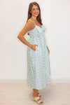 blue floral bow midi dress