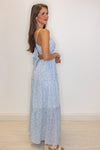 blue white floral beachy maxi dress