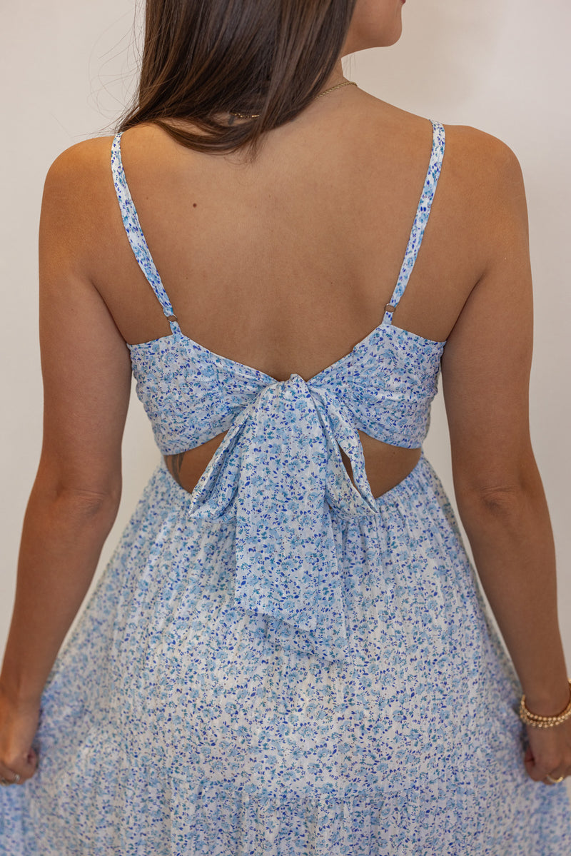 blue white floral beachy maxi dress