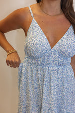blue white floral beachy maxi dress