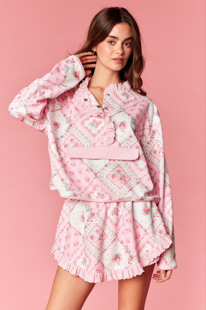 fancy floral print matching skort pullover matching set pocket