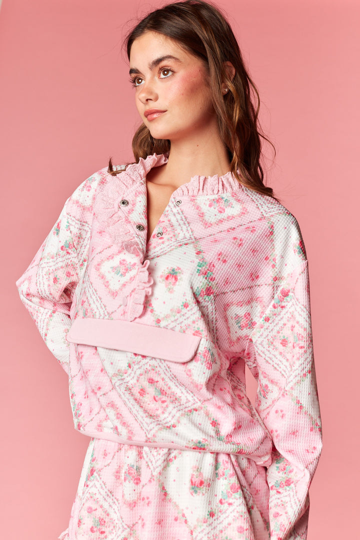 fancy floral print matching skort pullover matching set lace eyelet