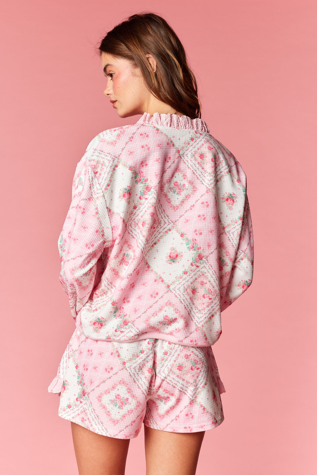 fancy dainty floral print matching skort shorts set