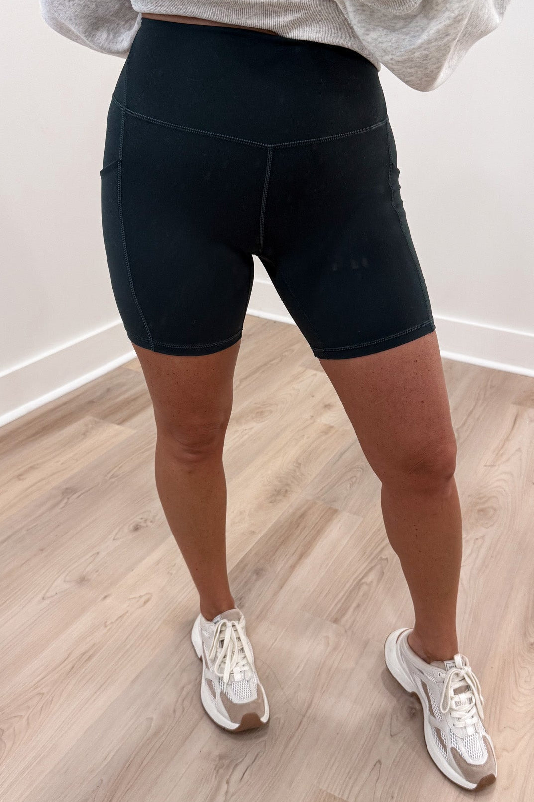 solid dark green butter soft biker shorts with smooth stretch waistband