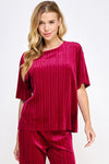 See And Be Seen Dark red pleated velvet top
