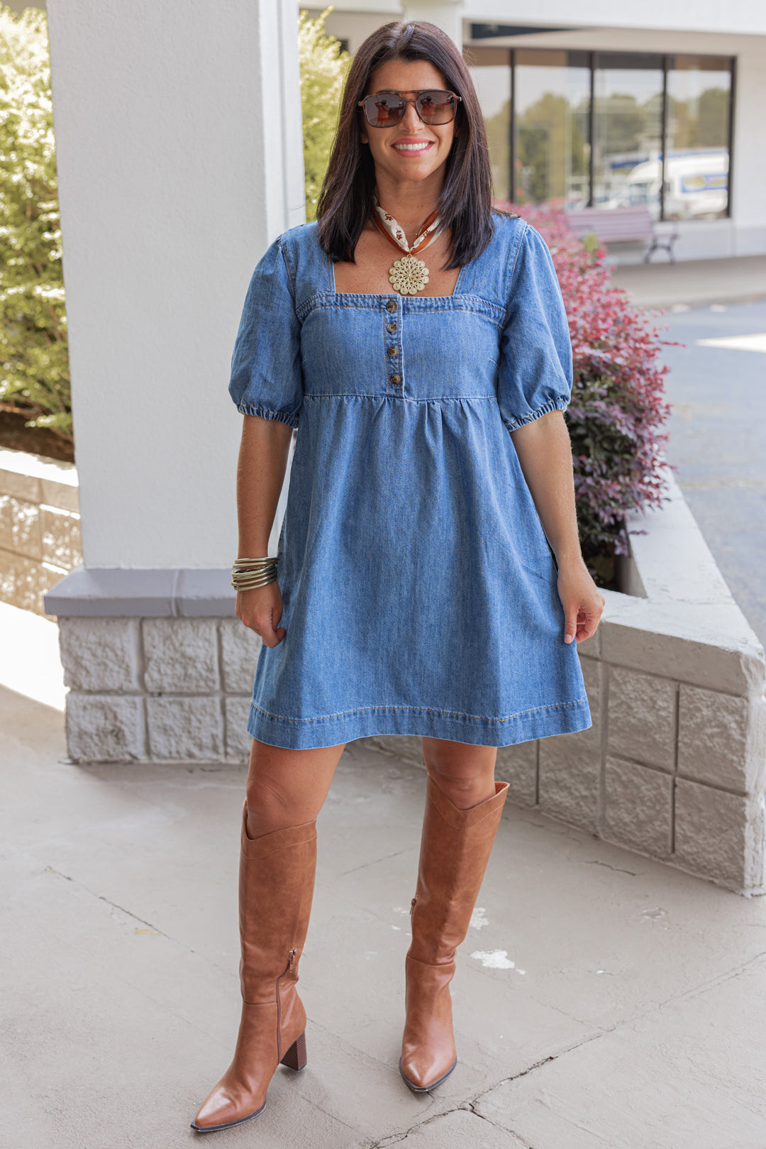 Blue Denim Puff Sleeve Dress | Fast Shipping From GA Purple Door Boutique Blue Denim Puff Sleeve Dress | Fast Shipping From GA Purple Door Boutique