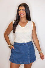 denim wrap style skort