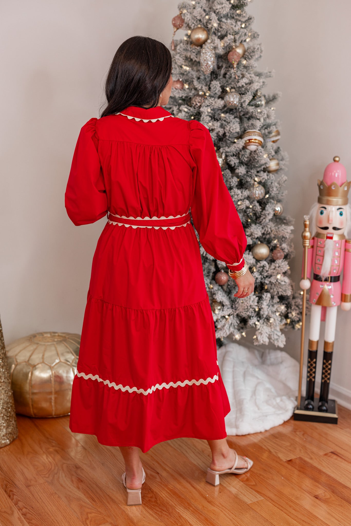 Red Ric Rac Piping Trim Midi Dress | Purple Door | Commerce GA