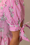 entro pink striped floral scalloped hem top