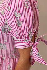 entro pink striped floral scalloped hem top