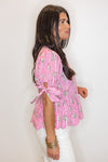 entro pink striped floral scalloped hem top