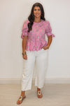 entro pink striped floral scalloped hem top