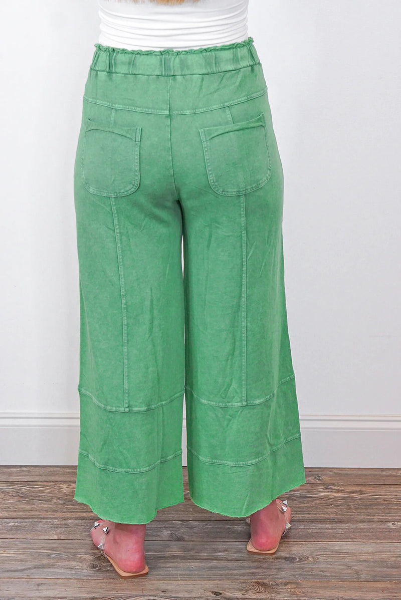 easel wide leg terry knit evergreen pants