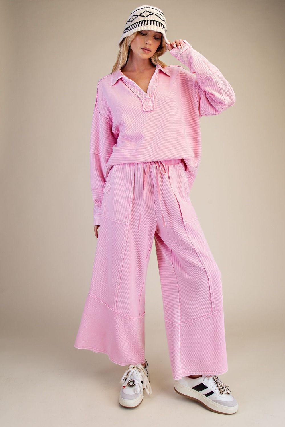 women's pink matching pants set easel