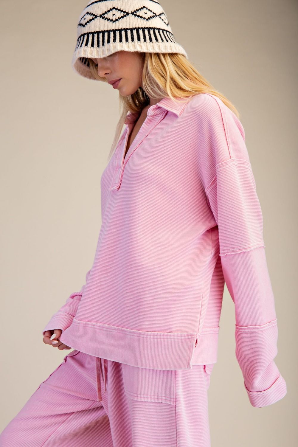 women's pink matching pants set relaxed