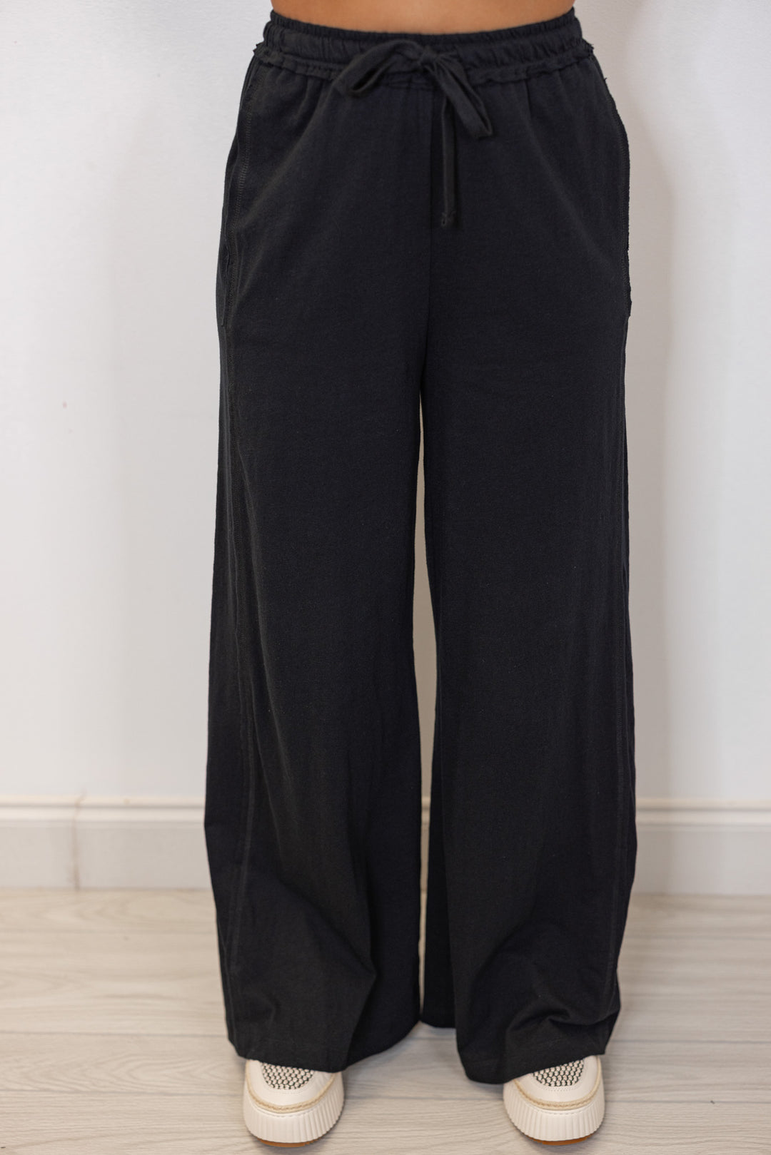 women's black cotton wide leg lounge pant
