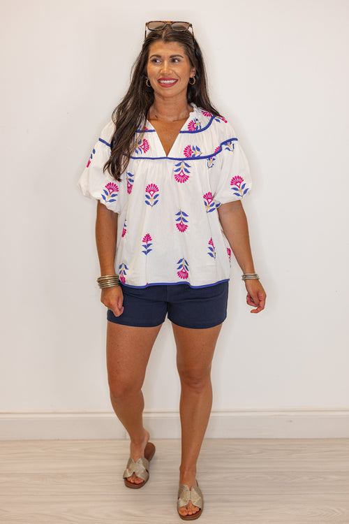 Flowering Off White Babydoll Top