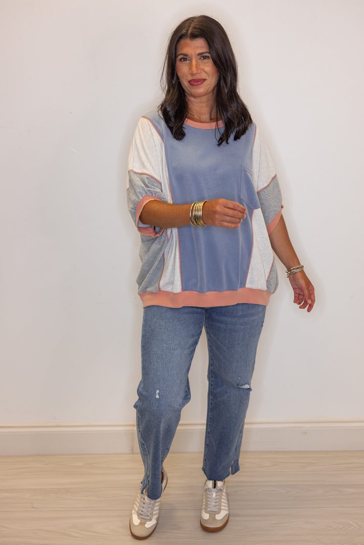 Casual Perfection Blue Colorblock Top