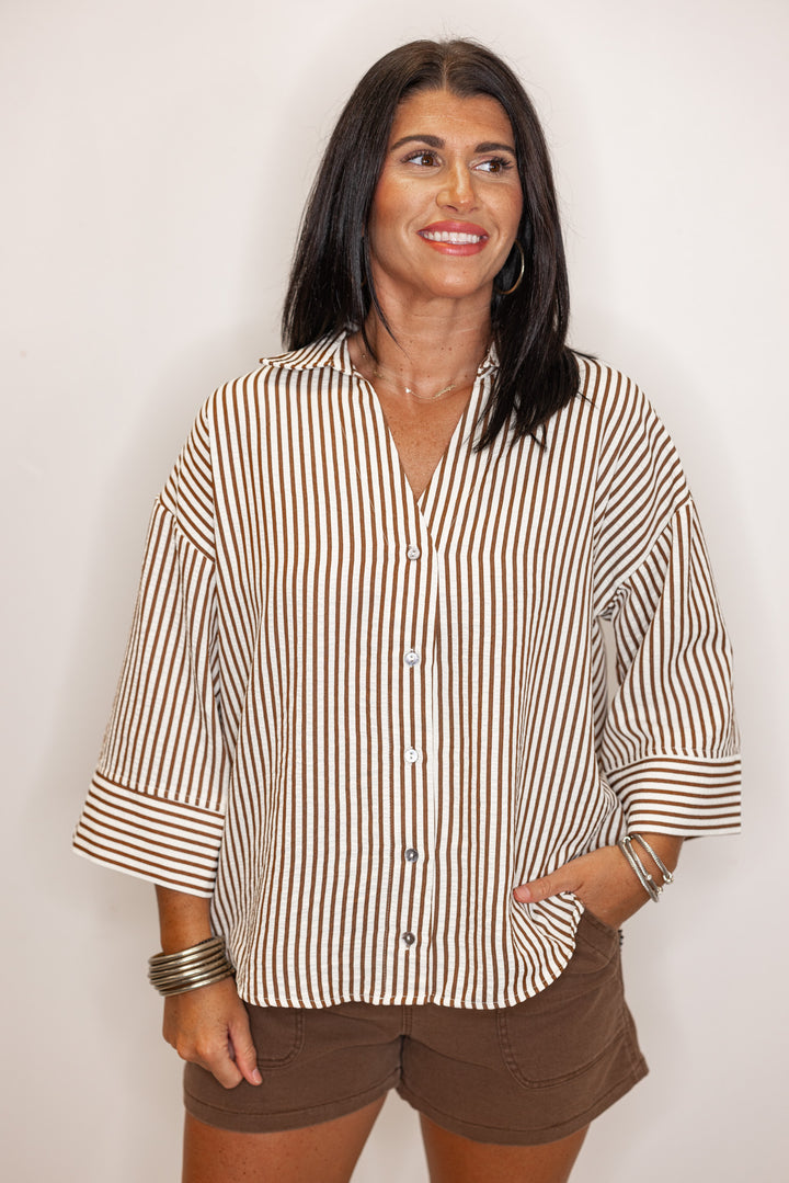 Women's brown and ivory striped blouse